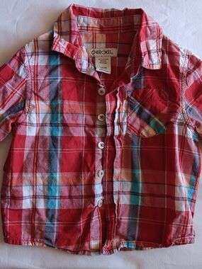 Cherokee Red Plaid Long-Sleeve Button-Down Shirt, 12 Months
